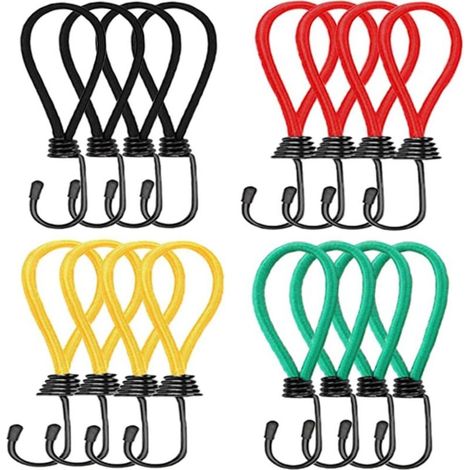 16 Pieces Elastic Bungee Cords with Hooks, Tent Hooks, Camping Tent Hooks, Rubber Bungee Straps, for Camping, Tarps, Awnings, Tents (1/5)