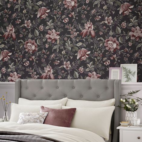 Papier peint intissé Laura Ashley Edita’s Garden Charcoal 1005 x 52cm Pourpre, vert, gris (1/5)