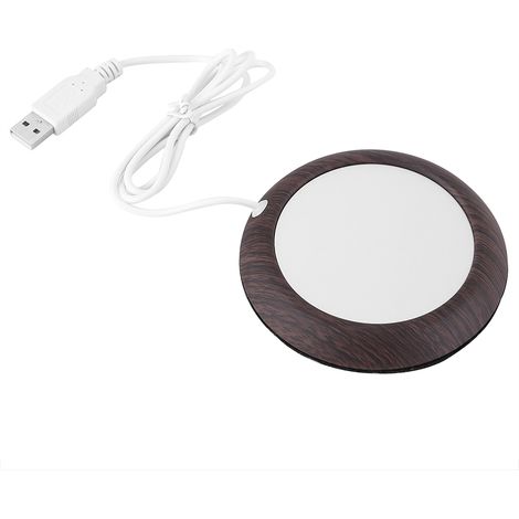 Chauffe-tasse USB pour café et thé, support chauffant bureau design grain de bois foncé (1/5)