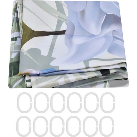Flower Plants Pattern Shower Curtain Waterproof Polyester Bathroom Curtain with Hooks180x200cm