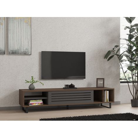 Meuble TV en bois "Eray" - 160 x 40 x 35 cm - Noyer, Anthracite (1/4)