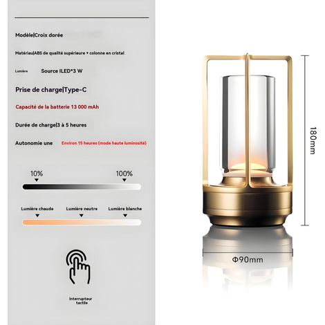 Lampe d'ambiance rechargeable pour chambre et extérieur, commande tactile, trois niveaux de gradation. (1/5)