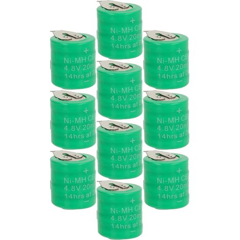 vhbw 10x NiMH Ersatz Knopfzellen-Akku Typ 4/V15H 2-Pins 20mAh 4,8V kompatibel mit Modellbau-Akkus, Solar-Leuchten uvm. (1/4)