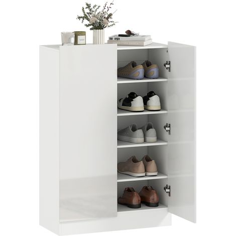 Meuble à chaussures à 5 niveaux pour 20 paires de chaussures, étagères réglables, pour entrée, couloir, bois, blanc (1/5)