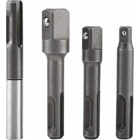Adaptateur d'extension de douille hexagonale, embout de douille SDS Plus à 1/4"et embout de foret carré 1/4" 3/8"1/2" en acier inoxydable et en acier au chrome-vanadium (1/4)
