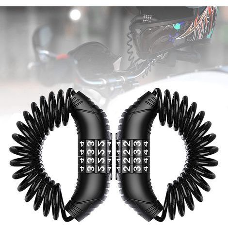 Cavo di bloccaggio portatile con combinazione per moto, leggero e compatto, antifurto per casco da moto, cavo in acciaio intrecciato per scooter elettrico, antifurto per casco (Nero 2 pezzi) (1/5)