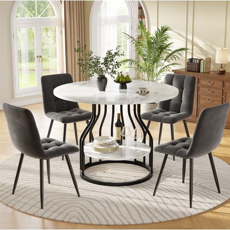 table repas cuisine 5 pièces ronde 80 cm 4 chaises gris OKMYHOME (1/5)