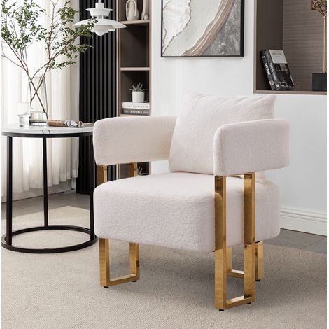 Poltrona relax a 1 posto con braccioli, cuscino di supporto e gambe in metallo, bianco DESVIAE (1/5)