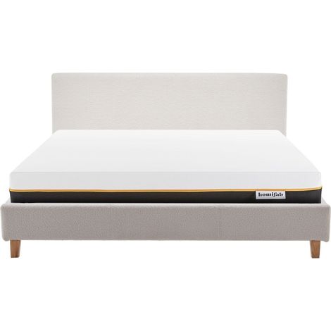 Ensemble Lit adulte 140x190cm avec tête de lit en tissu bouclé beige - Milo + Matelas mémoire de forme - Dual Confort (1/5)