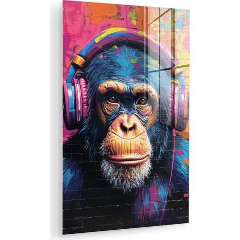CUADRO DE METACRILATO Graffiti - Chimpancé - Arte callejero - Auriculares - Mono Cuadros Para Dormitorio 60x90 (1/5)