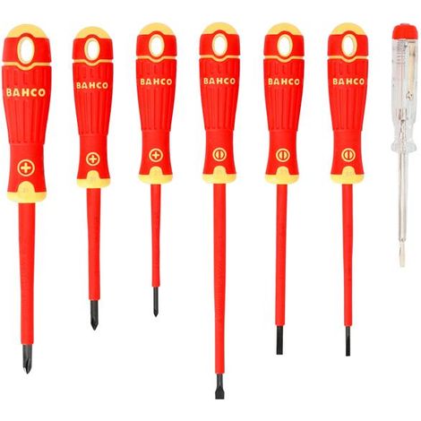 Bahco 7-Piece Insulated Screwdriver Set with Multicomponent Handles and Voltage Tester (150-250V) – BahcoFit VDE B220.027