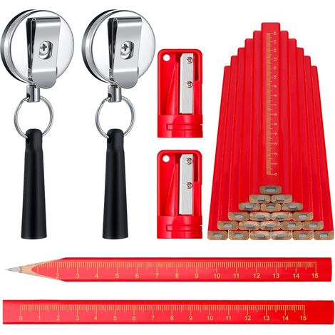 24-teiliges Set 7-Zoll-Holzbearbeitungsbleistifte, flache, harte, schwarze, achteckige Konstruktionsbleistifte mit einziehbarem Stifthalter und Spitze zum Markieren von Holzarbeiten, blau