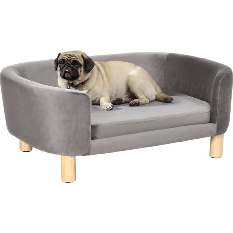 Petit canapé pour chien avec pieds en bois, housse lavable et coussin amovible, 86 x 55 x 33 cm, gris clair (1/5)