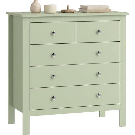 HOMCOM Modern Dresser with 5 Drawers for Living Room, Hallway, Sage Green (1/5)