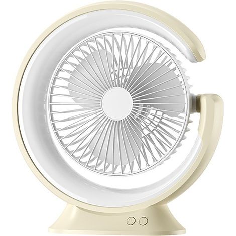 Ventilateur rotatif multi-angles (blanc cassé) [2400 mAh] – Ventilateur électrique de bureau silencieux et rechargeable par USB avec veilleuse et éclairage d'appoint, ventilateur rotatif multifonction (1/4)