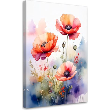 Image sur Toile, Coquelicots rouges fleurs de champ pastel,20x30 (1/4)
