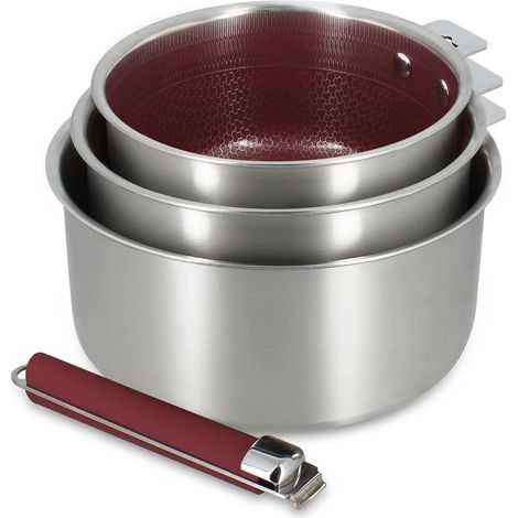 Lot de 3 casseroles 16/18/20 cm en acier inoxydable avec 1 poignée, AGLAE (1/4)