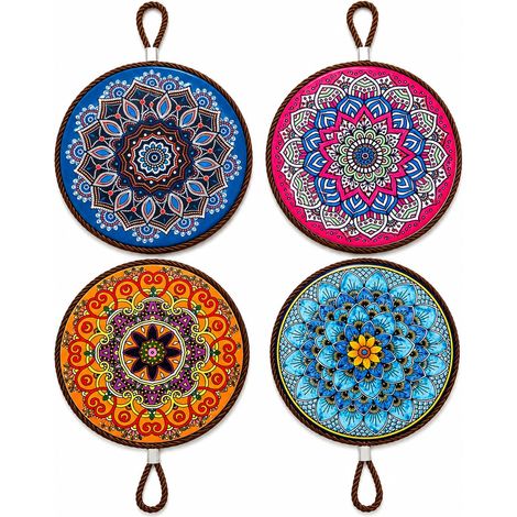 Lot de 4 dessous de plat en liège en céramique résistant à la chaleur - 17 cm - Pour cuisine, théière, bol, poêle, pot, assiette, antidérapant et durable (1/5)