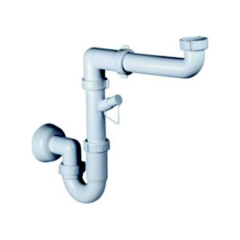 Siphon 1 voie pour e'vier en polypropyle'ne sans vidange avec raccord 1" pour lave-linge et lave-vaisselle a' faible encombrement (1/2)