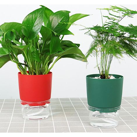 Pot de Fleurs Autonome à Double Couche 14.5cm x 10cm x 19cm, PP, Stockage d'Eau, Vert/Ou Rouge/ Ou Blanc, 190g (1/5)