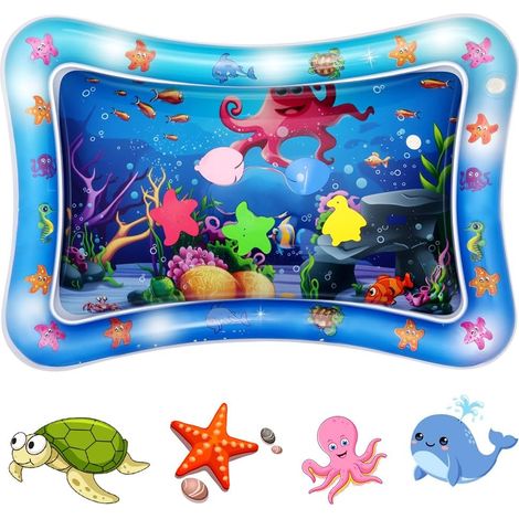 Tapis De Jeu Gonflable - 1 Unité - PVC Souple - Tummy Time Et Éveil Sensoriel - Nourrissons 3-12 Mois - Bleu Océan (1/5)