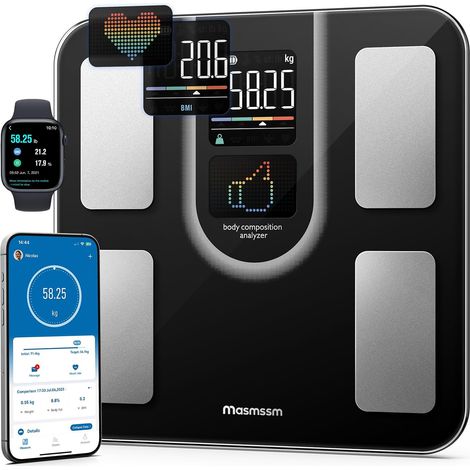 Balance Pèse-Personne, Balance Connectée Impédancemètre 9-en-1 Grand VA Écran, 22 Indicateurs, Fréquence Cardiaque, IMC, Graisse Corporelle Pour iOS (1/5)