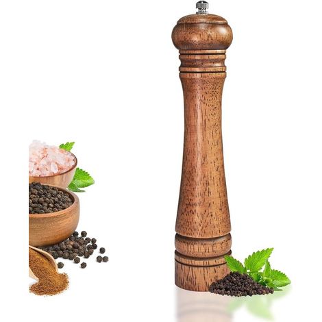 Ensemble moulin à sel et à poivre en bois de 25 cm - Rotor réglable - Broyeurs à épices de cuisine en chêne (1/5)