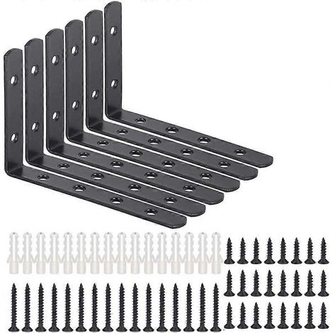 L-förmige Halterung, schwarze Regalträger, schwarze Wandhalterung, 90°-Winkelhalterung, mit Schrauben, 6er-Pack – AquaForge