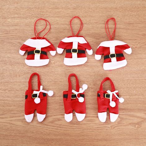 Décoration de table de Noël, 6 ensembles de vaisselle de Noël, sac à couverts, petits vêtements et pantalons décoration de fête (1/5)