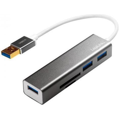 Hub USB 3.0 LogiLink: 3 porte, lettore di schede MicroSD/SD, trasferimento rapido (1/4)