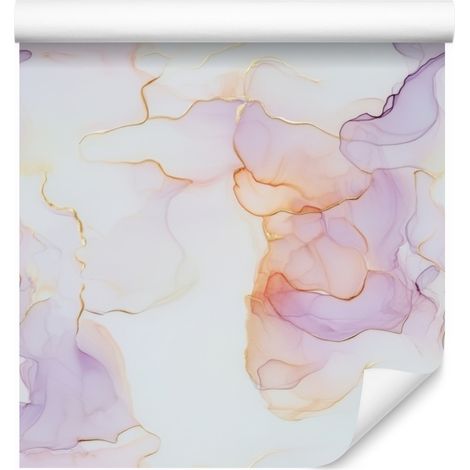 Carta da parati Ink grigio chiaro, bianca e lavanda 50x1000 cm (1/5)