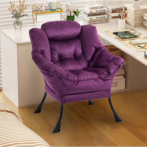 Sillón relax 81x65x95 cm de metal violeta, con bolsillo lateral, para salón moderno FLORAGRACE (1/5)