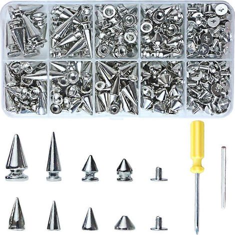 354 clous et rivets punk, 8 tailles de clous coniques, clous en métal et bois pour la maroquinerie et les vêtements de style punk