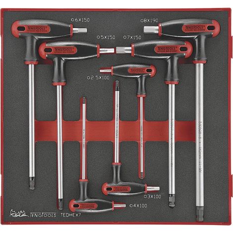 Jeu de cles allen HEX avec poignée en T Foam2 tray 2,5- 8mm 7 pièces Teng Tools TEDHEX7 (1/2)