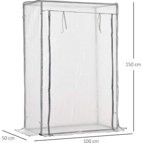 Serre de jardin blanche 100x50x150cm, bâche PE renforcée châssis acier porte zippée enroulable (1/4)