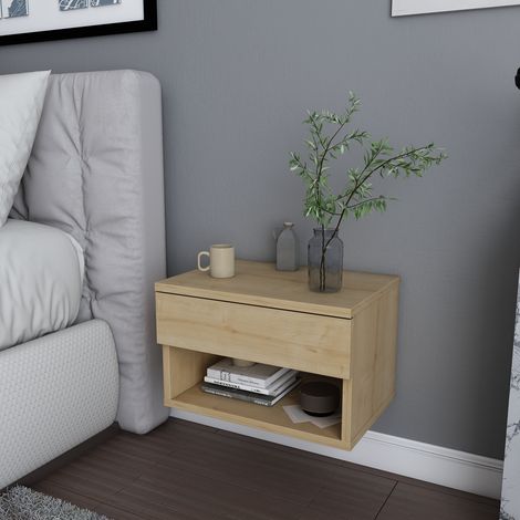 Decorotika Jamot Floating Nightstand Bedside Table Wall Mounted with Drawer and Shelf (Oak) (1/4)