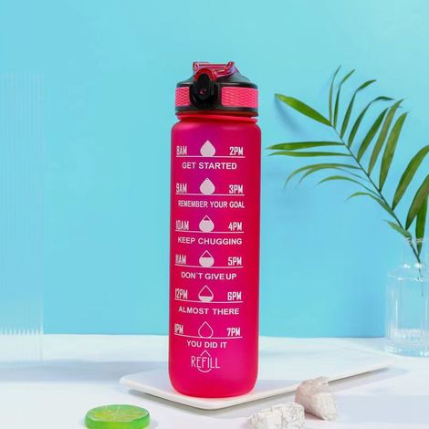 Gourde de 950 ml (32 oz) avec indicateur de temps inspirant, paille, légère, étanche et bouchon à clapet pouvant être installé dans un porte-gobelet de voiture