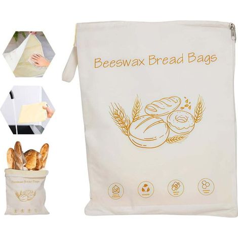 Sac réutilisable en cire d’abeille avec fermeture éclair – Emballage alimentaire écologique, grand volume, en coton biologique – Idéal pour pain maison, pain au levain et pain frais