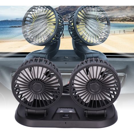 Elektrischer Autoventilator mit 360°-Drehung, Doppelkopf, 5 Flügeln, USB-Anschluss, mit Parkplatznummernaufkleber für Fahrzeuge. (1/5)