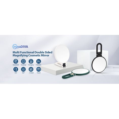 Miroir grossissant 30X avec poignée - Miroir de Maquillage à Double Face (1X/30X), Pliable & Portable pour Un Maquillage précis en déplacement - Noir Mat (1/5)