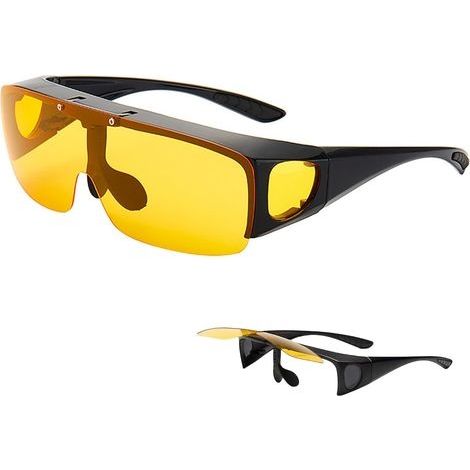 Lunettes Conduite de Nuit - Verres Réversibles pour Porteurs de Lunettes de Vue - Verres Jaunes Anti-Éblouissement, Monture Réglable, Design Unisexe pour Hommes et Femmes (1/5)