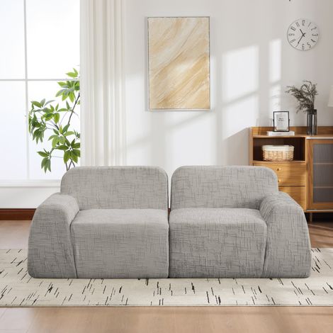 Canapé modulaire 2 places en tissu chenille – Rembourrage mousse haute élasticité 30D – Base antidérapante – Léger et déplaçable – Sans montage – 198×90,5×73 cm – Gris (1/5)