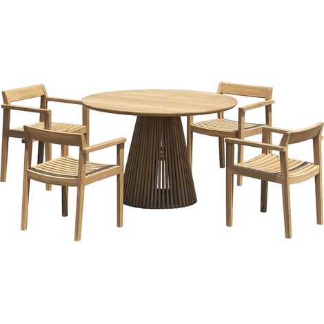 Sala da pranzo da giardino in Legno di teak TRIANI: 1 tavolo + 4 poltrone Naturale chiaro
