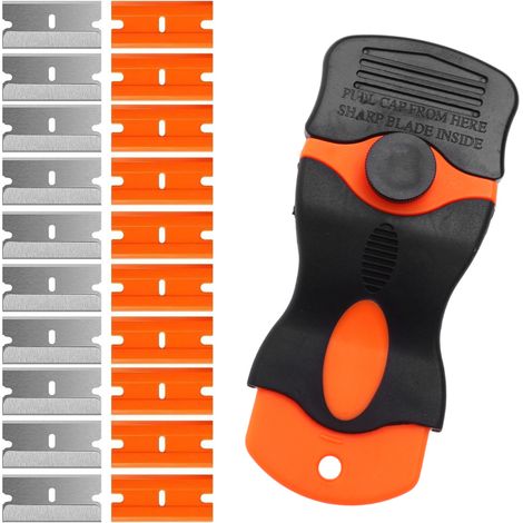 Raclette Multi-Surfaces - Lame Métallique et Plastique - Pour Retirer Colle Peinture Film Vitre - Usage Automobile Domestique - 20 Lames (1/5)