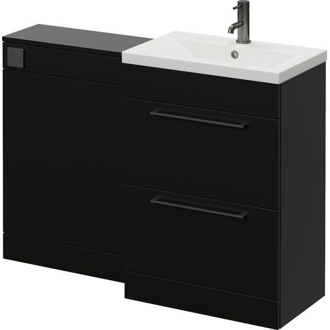 Napoli 390 Cento Matt Black 1200mm 2 Drawer Vanity Unit Toilet Suite with Glide Basin - 1200mm - Gunmetal Grey 320mm HandleWithout Kingston Toilet Pan