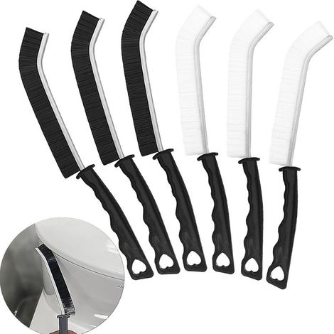 6 Pièces Brosse De Nettoyage des Interstices, Brosse Joint Carrelage Brosse, Multifonction Brosse Nettoyage avec Poignée pour Porte Fenêtre Salle de Bain Cuisine Anti Rouille (3 Noir + 3 Blanc) (1/5)