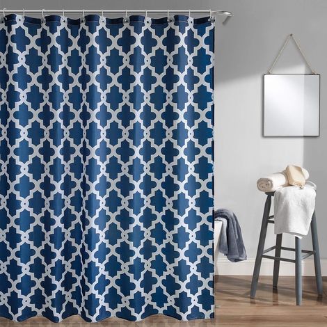 Rideau de douche bleu à treillis 200 x 180 cm en polyester. (1/5)
