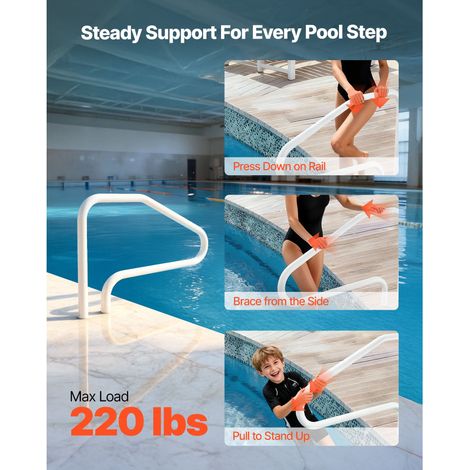 Barre d'accès piscine 122 x 81.3 cm, rampe inox renfort soudure étanche 100 kg, à sceller ou sur socle, bord bassin, parcs aquatiques, centres spa (1/5)