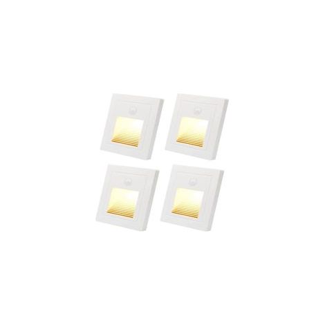 4Pcs LED Spot Mural Encastré 1,5W avec Détecteur de Mouvement, Applique Murale d'escalier éclairage étape Lumière Lampe Blanc Chaud, Plastique Encastré Lumière Escalier 230V Intérieur, Blanc