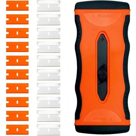 Raschietto per piani cottura in ceramica, raschietto per vetro con 10 lame extra in metallo e 10 lame in plastica, raschietto multiuso per la pulizia di piani cottura a induzione, auto (1/4)